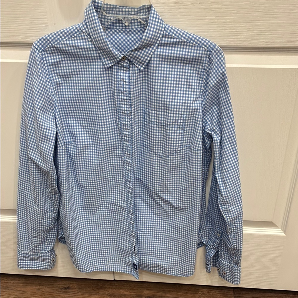 Women’s Blue Gingham Button-Down Shirt - Casual Collared Top